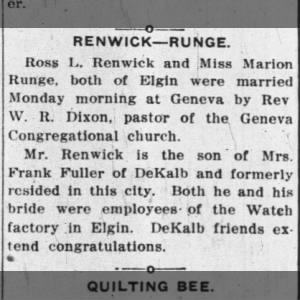 Marriage: Renwick - Runge