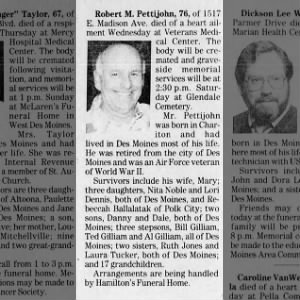 Obituary for Robert M. Pettijohn (Aged 76)