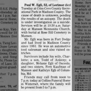 Obituary for Paul W. Egli (Aged 52)