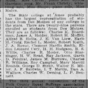 Alfred B Hollis is enrolled at the State college at Ames