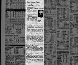 MLB retires Jackie Robinson's uniform number in 1997