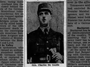 General Charles de Gaulle as shared in an August 1944 paper days after the Liberation of Paris