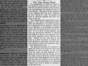 Editorial describes endorsement that highway from Dansville to Rochester be named for Clara Barton