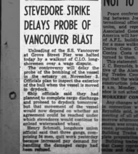 SS Vancouver - strike delays unloading