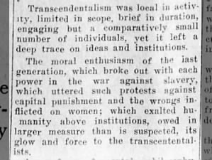 Excerpt from 1910 clipping comments on Transcendentalist influence on reform movements