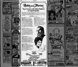 Advertisement with accompanying reviews of Hepburn and Connery’s “Robin and Marian”