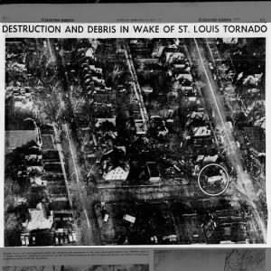 Aerial of Washington, Whittier, and Delmar. Circled is the Delmar home where 8 people were killed.