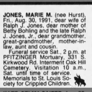 Obituary for MARIE M. JONES