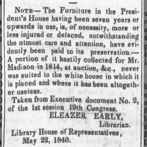 Eleazer Early (c1779-1840) testimony as Librarian, U.S. House of Representatives.
