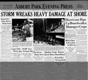 New Jersey hurricane headlines, 1938