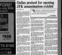 JFK assassination exhibit opens in Dallas, Texas, in 1989
