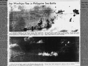 Photographs from the 1944 Battle of Philippine Sea showing engagements between planes and ships