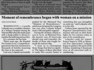 Memorial Day 3 pm Moment of Remembrance began in 2000 through efforts by Carmella LaSpada