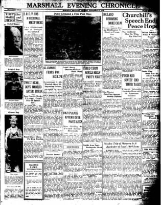 Marshall Evening Chronicle from Marshall, Michigan on November 13, 1939 · Page 1