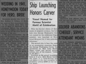 Liberty ship named after George Washington Carver in May 1943; is christened by Lena Horne