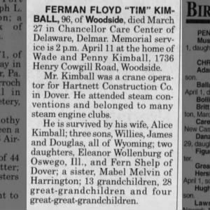 Obituary for FLOYD FERMAN KIMBALL (Aged 96)