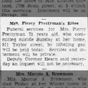 Funeral of Mrs. Piercy Prettyman, 1934