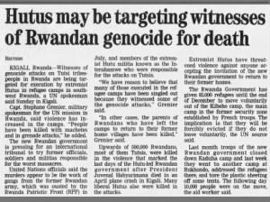 Extremist Hutus may be targeting witnesses of Rwandan genocide for death