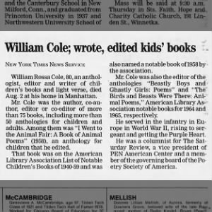 Obituary for William Rossa Cole (Aged 80)