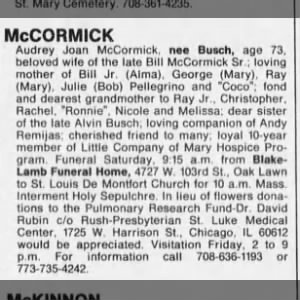 Obituary for Audrey Joan Mccormick