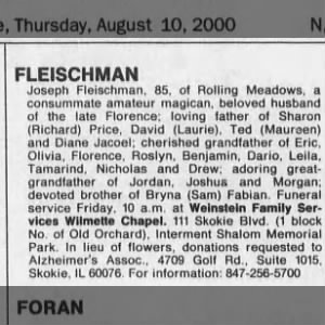 Obituary for Joseph FLEISCHMAN