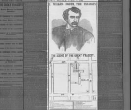 Image of John Wilkes Booth and map of where Lincoln assassination happened
