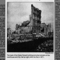 Picture of destruction caused to a building by the Great Chicago Fire of 1871
