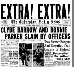 Headlines about the deaths of Bonnie and Clyde in May 1934