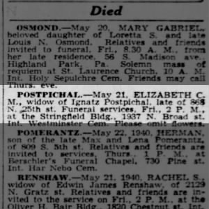 Obituary for ELIZABETH C. M. POSTPICHAL