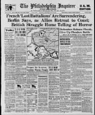 American newspaper front page coverage of the Allied retreat during the Dunkirk Evacuation