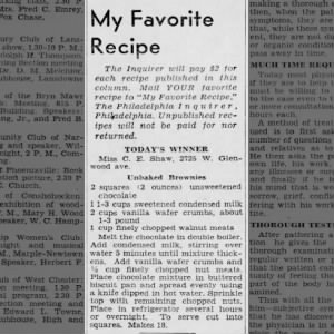 Recipe: Unbaked Brownies (1940)