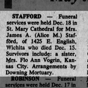 Obituary for Alice May (Mrs James A) Stafford