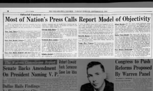 Newspapers comment on the findings of the Warren Commission Report on the assassination of JFK