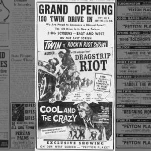 First 100 Twin Drive-In Theatre ad that featured two screens