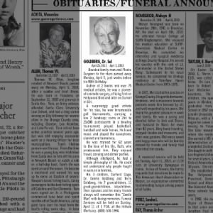 Obituary for Sol GOLDBERG, 1911-2010 (Aged 99)