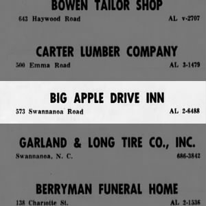 Big Apple Drive Inn in Asheville, NC (1962).