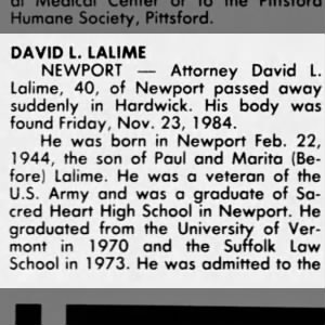 Obituary for DAVID L. LALIME (Aged 40)