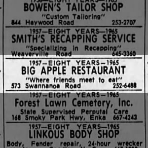Big Apple Restaurant in Asheville, NC (1965).