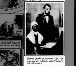 Newspaper prints portrait of Sojourner Truth and Abraham Lincoln