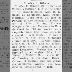 Obituary for Charles E. Gibson (Aged 89)