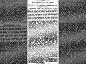 New York Times obituary for Sojourner Truth following her death in November 1883