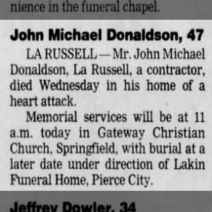 Obituary for John Michael Donaldson (Aged 47)