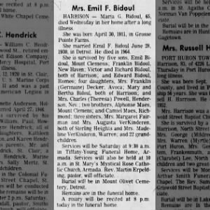 Bidoul, Maria G. - Times Herald, Port Huron, MI, Nov. 26, 1976