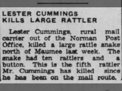 Lester Cummings Kills Rattlesnake