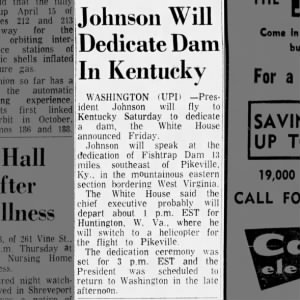 1968 Apr 27 - The Times - Johnson Will Dedicate Fishtrap Dam