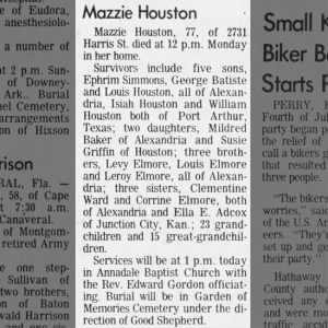 Obituary for Mazzie Houston (Aged 77)