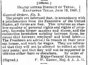 Texas newspaper prints official notice that enslaved people are now free (