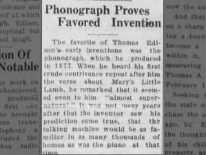 Phonograph is Thomas Edison's favorite invention