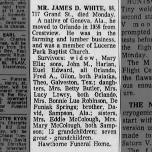 Obituary for JAMES D. WHITE (Aged 88)