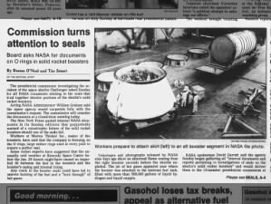 Presidential commission into Challenger disaster requests NASA o-ring documents